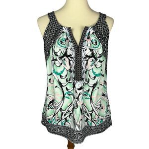 White House Black Market Floral Geo Swirl Print Beaded Sleeveless Top Medium